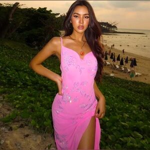 Pink Floral Rhinestone Evening Dress Small